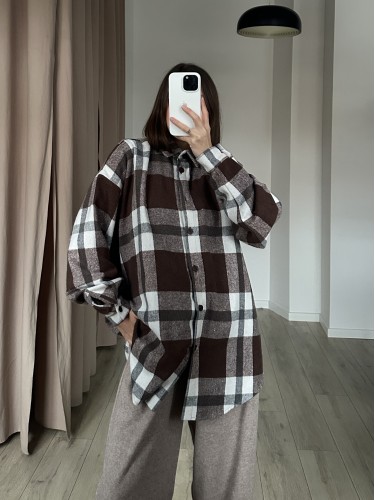 Рубашка в клетку COZY (коричневая) Рубашка в клетку COZY (коричневая)