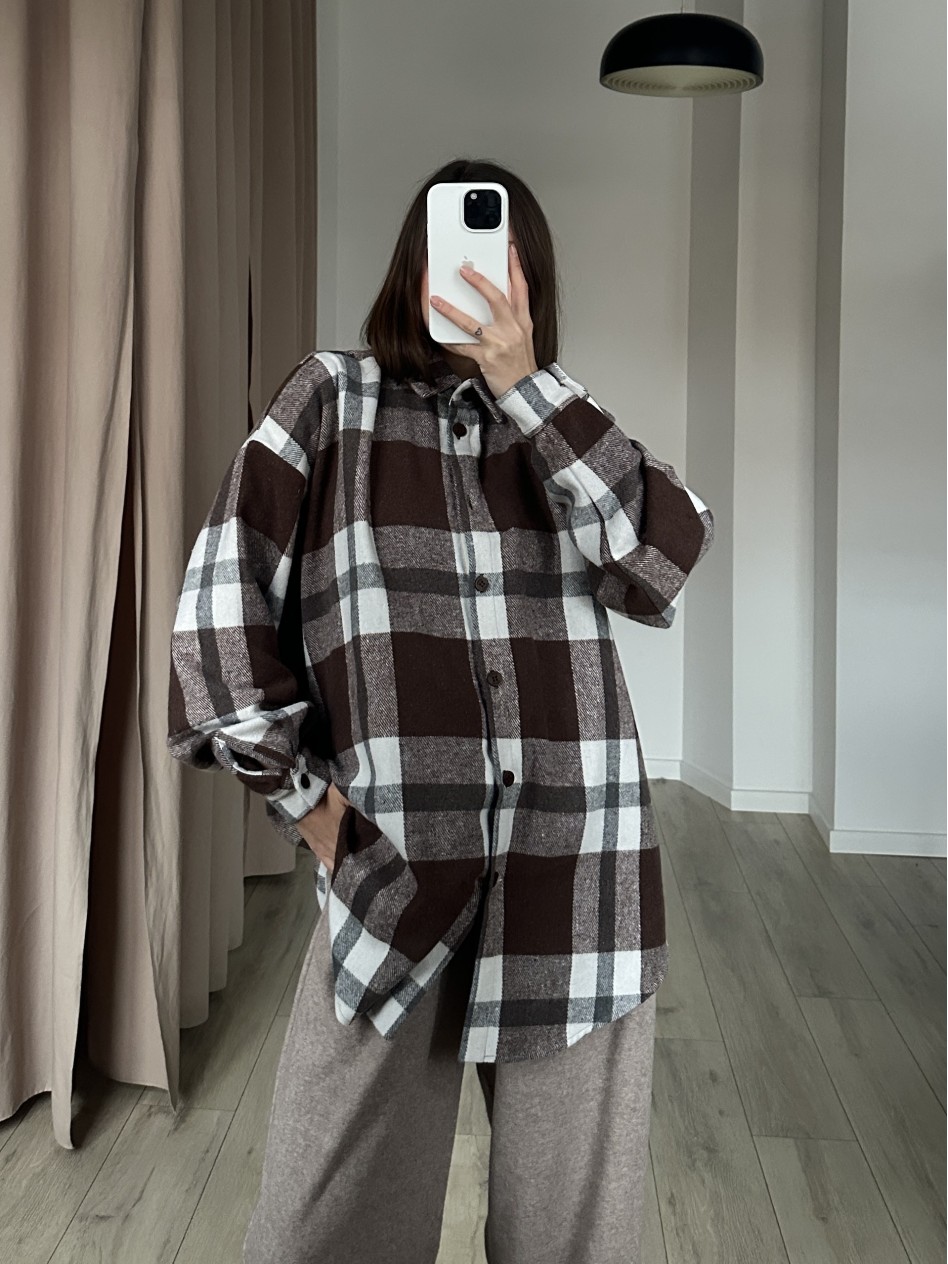 Рубашка в клетку COZY (коричневая)