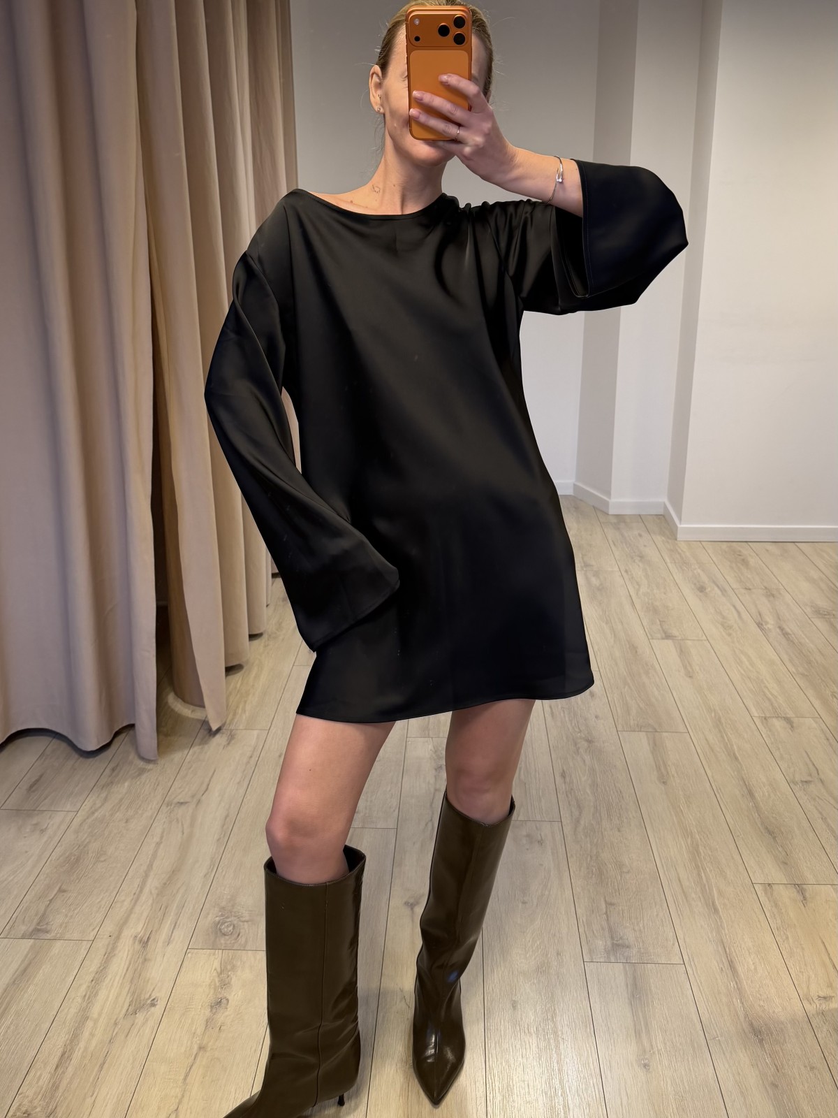 Платье BACK MINI шелк (черный)